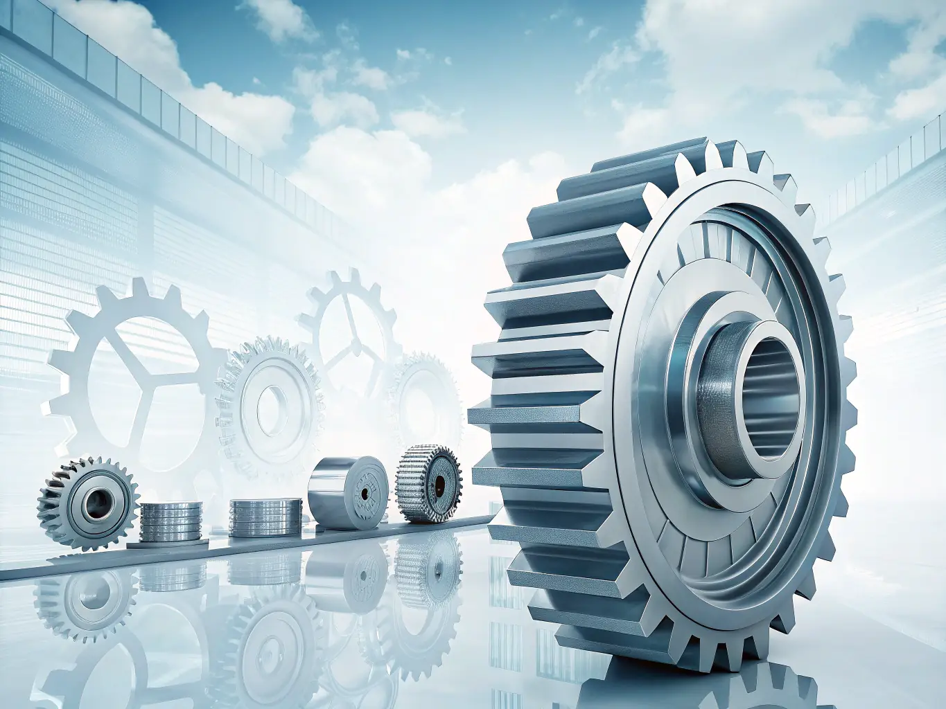 A series of interconnected gears representing tailored solutions, each gear customized to fit the specific needs of different businesses.