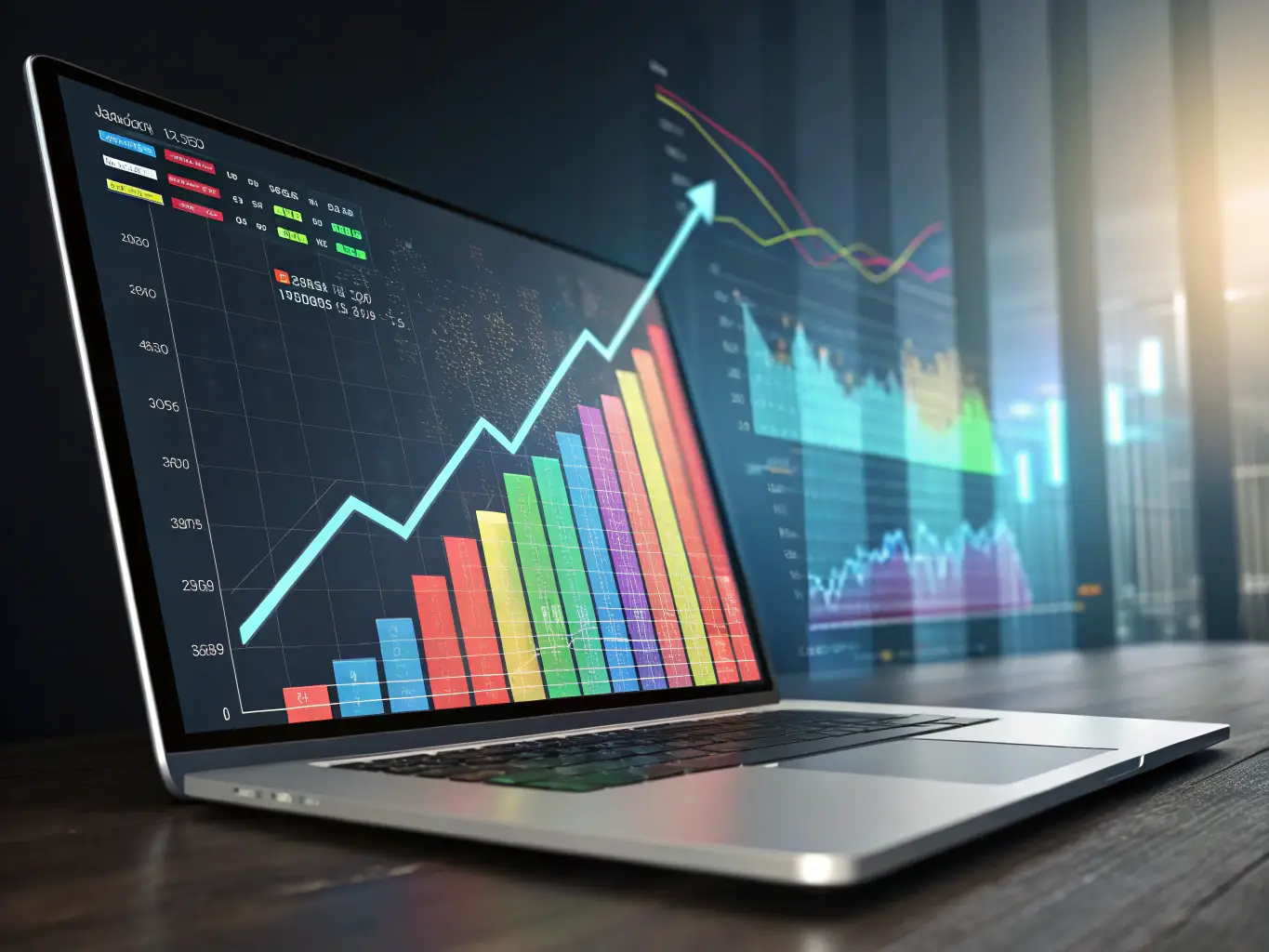 An illustration of search engine results pages with highlighted keywords and upward trending traffic graphs, representing MarketPro's SEO Strategies service.